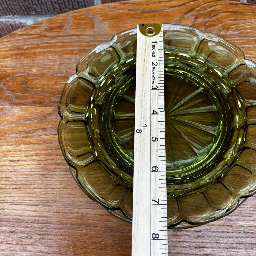 FOSTORIA Argus Green Scalloped edge Luncheon Plates 8